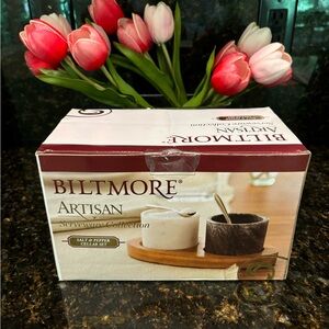 Biltmore Artisan Marble  And Wood Salt & Pepper Cellar Set. NIB!